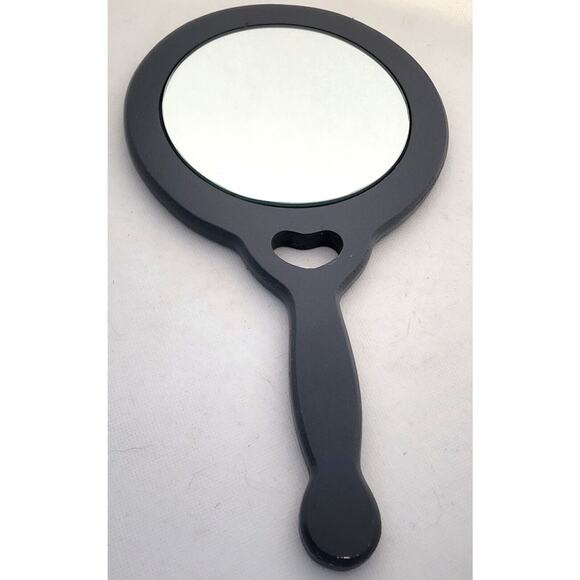 MIRROR-HAND HELD VANITY-Hand Painted-Gray-Floral-Leaves-Heart - Picture 2 of 9